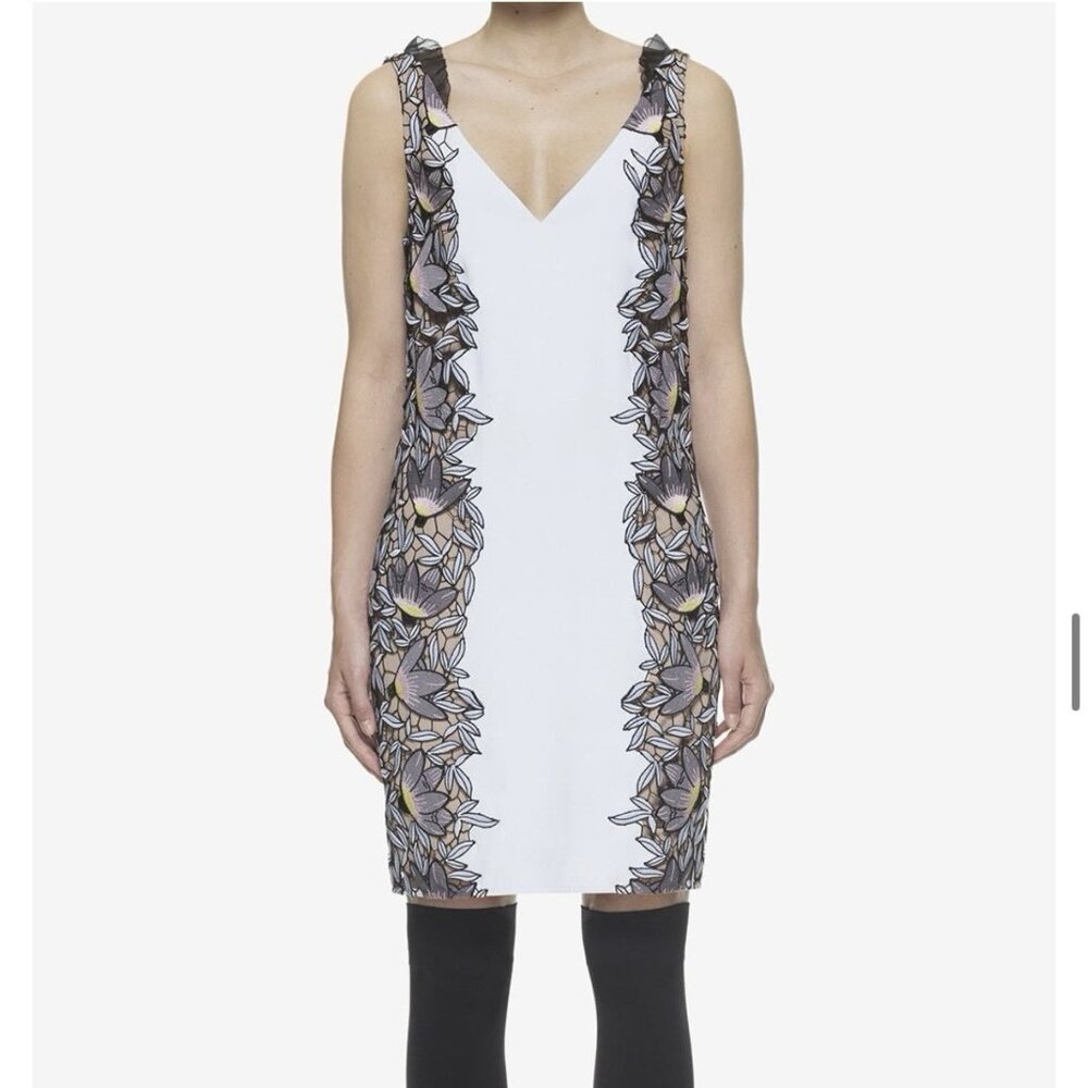 Self-Portrait Coby V-neck Mini Dress Pale Blue w/ Floral Lace Detail